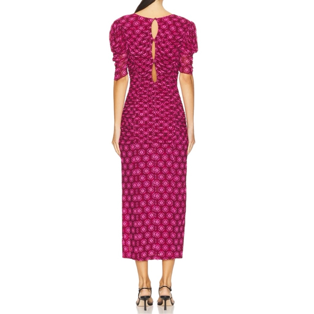 NWT $168 MSRP Free People Ruched Midi Dress - Fuchsia Combo - Size Medium - Picture 3 of 10
